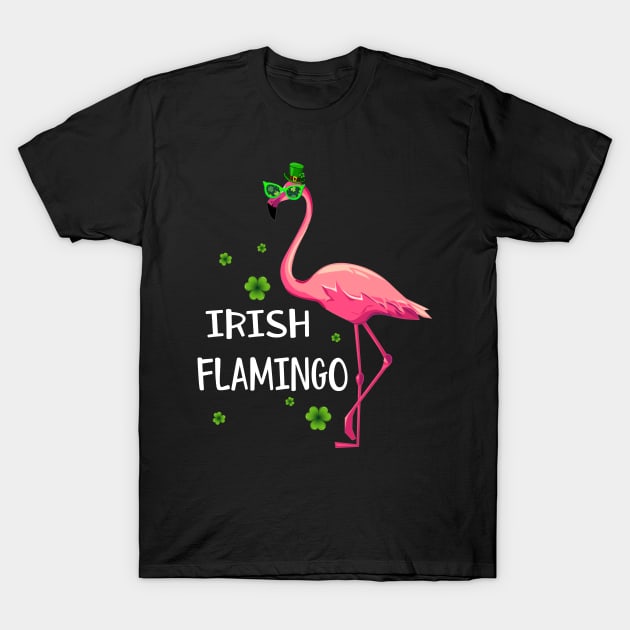 Funky Irish Flamingo Apparel Green Bird St Pattys Day T-Shirt by Dunnhlpp